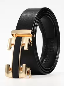 Cinturón para hombres con hebilla automática, cinturón con letras, cinturón de moda casual de negocios, adecuado para fiestas, Día del Padre, regalo del Día de San Valentín. Verano, casual escolar, negocios, regalo para novio, esposo, padre, hombre, uso diario, moda, adolescente, al aire libre, vacaciones, atlético, viaje, calle, bohemio, vintage