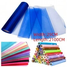 1 件白色欧根纱面料桌面装饰中心装饰品，节日派对装饰，沙特国庆节，婚礼欧根纱蝴蝶结椅背装饰，背景装饰，DIY 楼梯花环，尺寸：29 厘米宽，2100 厘米总长，万圣节装饰，家居装饰万圣节派对 - 彩色 - 查看 38