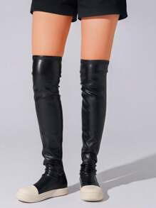 Arqa Women's Stretch Flat Over The Knee Thigh High Boots Comfort Knee-High Sneakers - 黑色 - 查看 2
