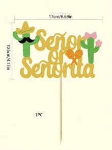 1pc Mexican Carnival Theme Cactus Cake Topper For Gender Reveal Party Decor - Multicolor - View 1