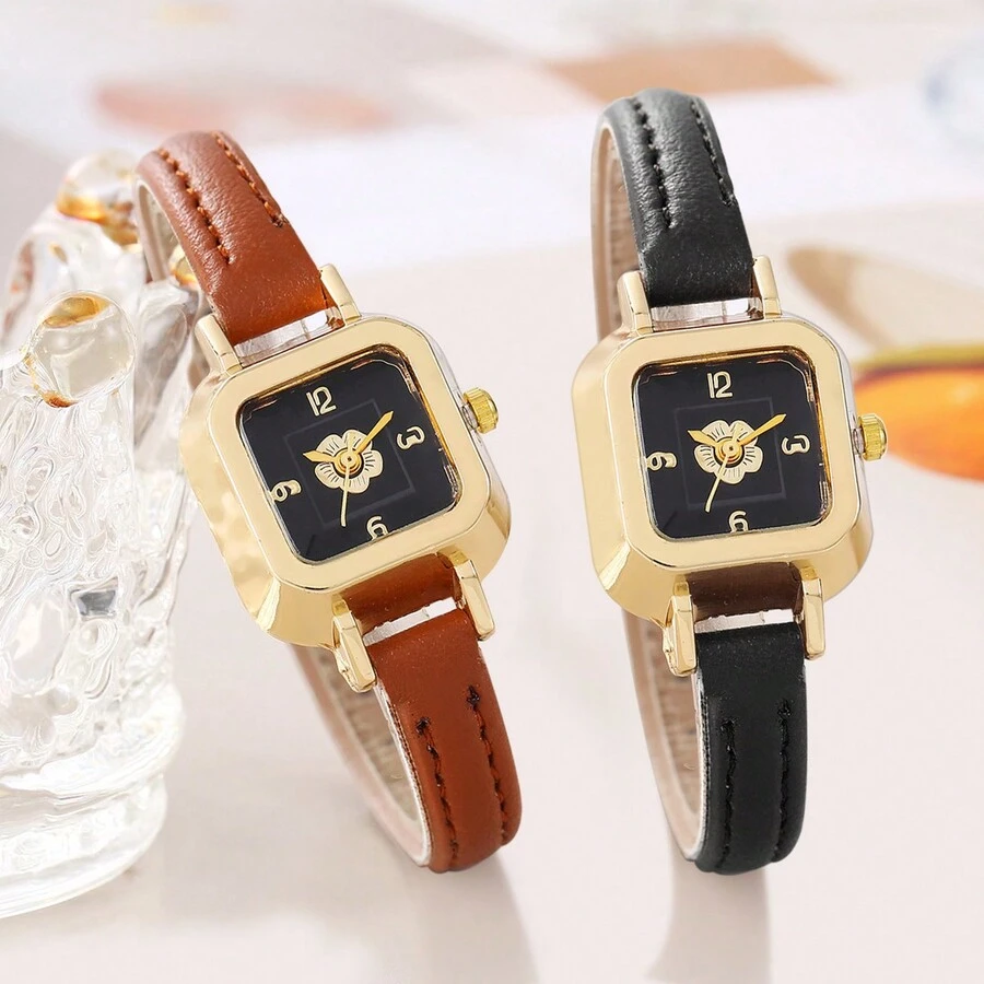 2 件情侣手表女士石英表女士皮革腕表情侣休闲女士钟表节日礼物情人节 - 玫瑰金 - 查看 1