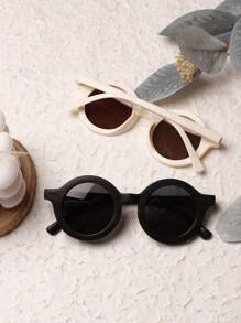 2pcs Unisex Baby Fashion Round Fashion Glasses Suitable For All Seasons (With Glasses Case)