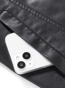 Męska, wiosenna i jesienna, modna skórzana kurtka motocyklowa z długim rękawem - Czarne - Zobacz 5