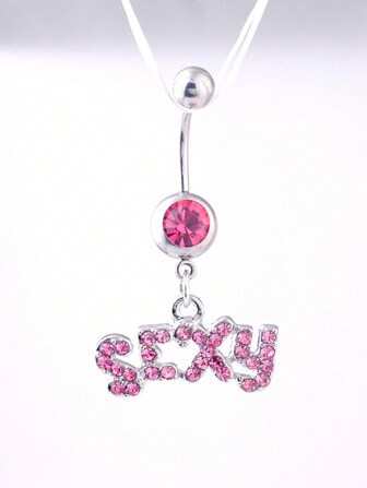 1 Piece Cute Fashion Stainless Steel Pink Rhinestone Crystal SEXY Letter Navel Belly Ring For Women Party