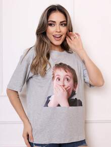 100% COTTON T-SHIRT WITH BOY DESIGN - Xám - Xem 2