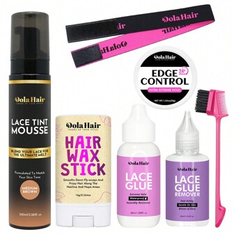 7pcs/Set Lace Wig Glue Kit Lace Tint Melting Hair Mousse,3.8 Fl Oz Lace Tint Mousse For Women Wigs Toupees And Hairpieces Natural Finishing Lace Color, Lace Tint For Wigs Tool Set .Wig Install Kit 7Pcs(Hair Wax Stick,Lace Glue.Glue Remover.Edge Control)