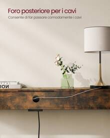 VASAGLE Consolle Ingresso, Tavolo Consolle con Multipresa, Tavolo da Divano, 2 Scomparti, Salvaspazio, 25 x 120 x 81 cm, per Ingresso Soggiorno Salotto, Bianco Neve/Grigio Antracite e Nero Inchiostro/Marrone Vintage e Nero Inchiostro - Castano - Visualizzare 4