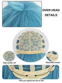باروكة نسائية للألعاب والأعياد، باروكة للرجال متوسطة الطول مدرجة مستقيمة من ألياف صناعية مقاومة للحرارة، شعر كثيف باللون الأزرق مع غرة للزينة في عيد الميلاد