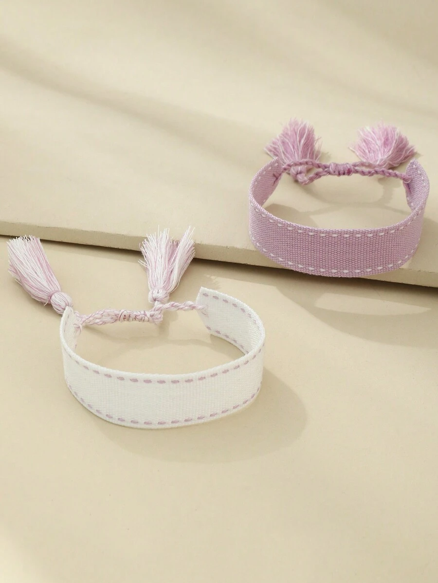 2pcs Fashionable Minimalist Woven Friendship Bracelets - Multicolor - View 1
