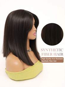 16-calowa ciemnobrązowa peruka damska długa prosta peruka typu bob długość peleryny brązowy naturalny wygląd syntetyczne włosy odporne na ciepło modna damska peruka dziewczęca codzienna szkolna impreza strój do cosplayu prosta swobodna ulica peruka odporna na ciepło - Dark Brown - Zobacz 7