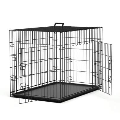 Nobleza Dog Cage Crate, Folding Metal Medium Dog Crate Cage With 2 Doors, Durable Pet Dog Car Crate With Carrier Handle & Chew Resistant Plastic Base Tray For Medium Size Pet Training, Black.