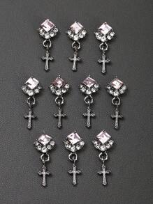 10件装合金方形十字美甲装饰品，美甲水钻，钻石合金美甲装饰，DIY美甲饰品，美甲宝石，美甲用品 - 彩色 - 查看 8