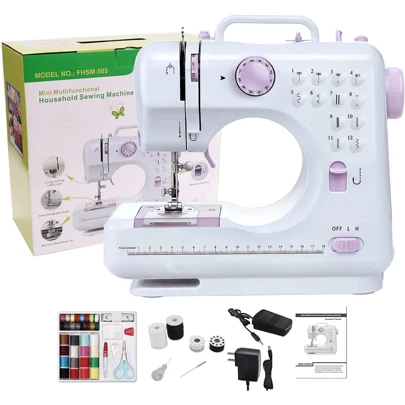 Mini Maquina de Coser Electrica,Máquina de Coser 12 Puntadas Máquina de Coser Portatil con Luz de LED,Función de Patchwork, Costura de Botones, Cremallera, Costura Cilíndrica, Máquina de Coser Electrica