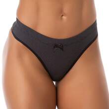 Kit 10 Thong Panties Lightweight Polka Dot Fabric Charming Thong With Bow Cotton Lining - 彩色 - 查看 4