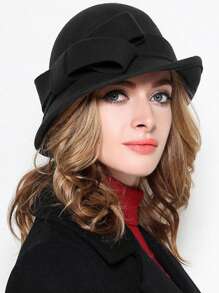 HIMESPORT Knitted Felt Wedding Bridal Cloche Fedoras Hat For Women Ladies Bowler Derby Hats With Bowknot Cocktail Tea Party Dress Elegant Derby Cap