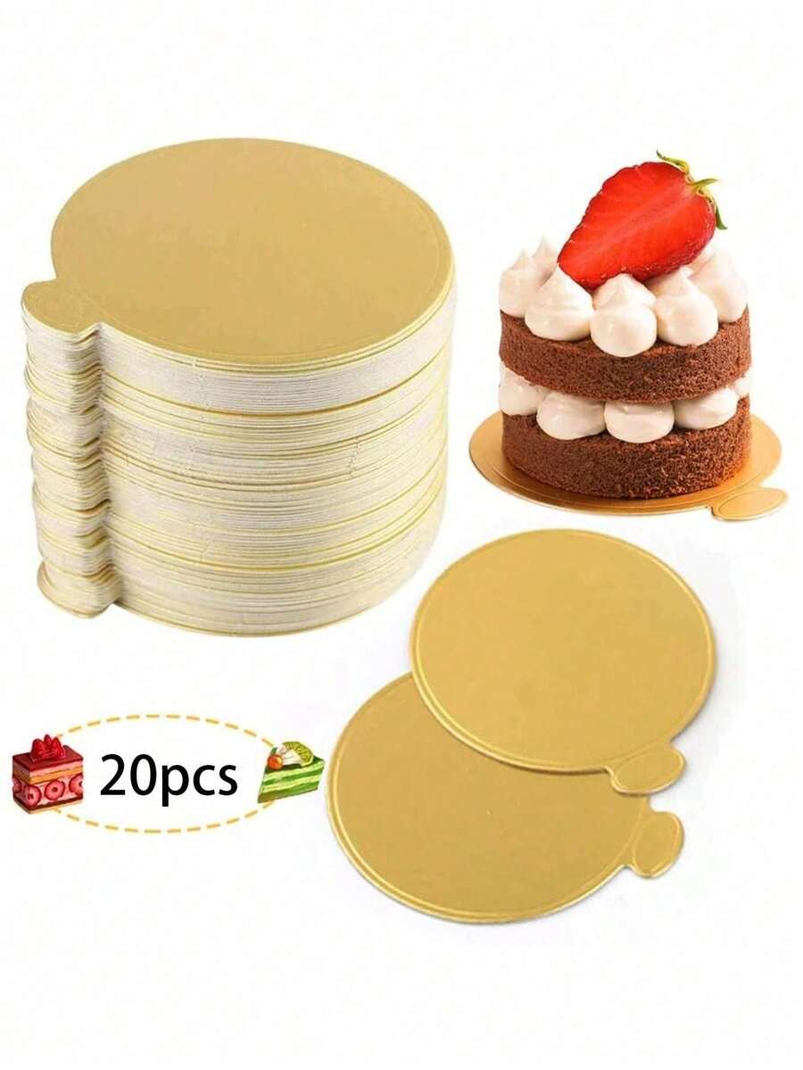 20入組迷你金色圓形硬質紙杯蛋糕底盤，紙板蛋糕底托，適用於杯形蛋糕、婚禮生日派對甜點展示托盤，可用於派、蛋糕、撻和糕點減重禮袋 - 彩色 - 查看 1