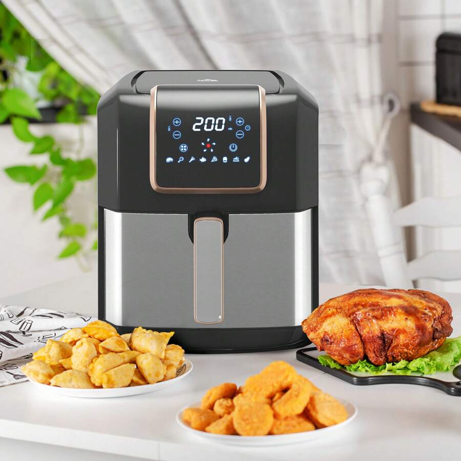 HOMCOM 6.5L Air Fryer, 1700W Air Fryer Oven With Digital Display, Rapid Air Circulation, Adjustable Temperature, Timer And Nonstick Basket For Oil Less Or Low Fat Cooking, Black