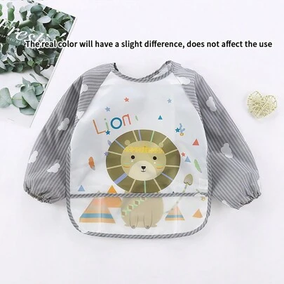 1pc Waterproof Long Sleeve Striped Lion Bibs, Cartoon Feeding Smock For Baby Boys And Girls, For Christmas