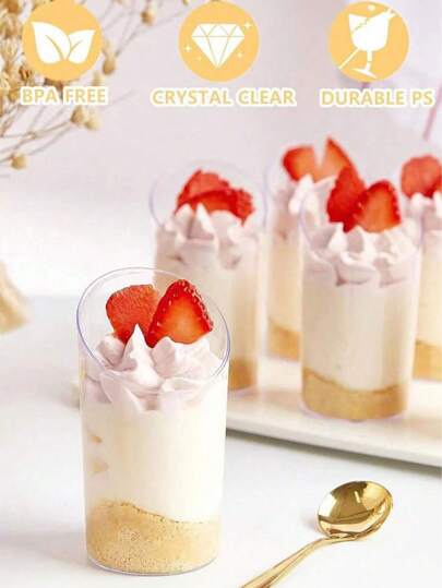 12pcs, Mini Dessert Cups, Transparent Sample Cups, Reusable Plastic Slanted Dessert Cups, Suitable For Cheese. Desserts, Pudding, Mousse, Ice Cream, Summer Family Wedding Picnic Camping Party, Party Supplies, Tableware Accessories (Excluding Spoons)