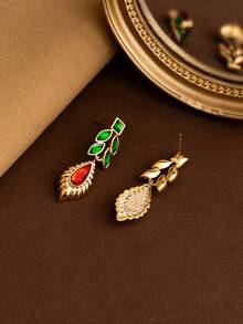 DAISUCAL 1 对复古 18K 镀金叶形吊坠耳环，优雅珠宝，适合女士派对佩戴 - Earrings - 查看 4