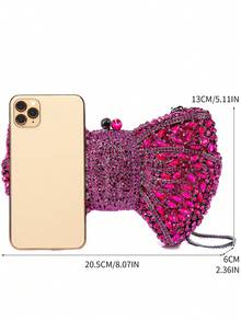 Handmade Rhinestone Embellished Bow Clutch Bag For Women, Suitable For Party And Daily Matching, Not For Smartphone Valentines - Maroon - View 6