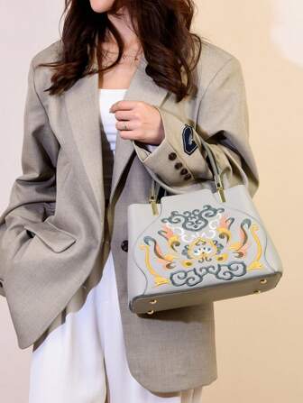 Embroidery Bag Bag 2024 Mother's Day Atmospheric Hand-Held Mom Bag Light Luxury Festive Leather Crossbody Bag