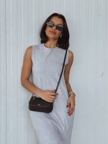 Long Cotton Dress With Pocket - Gris - Ver 3
