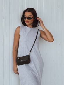 Long Cotton Dress With Pocket - Gris - Ver 2
