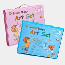 Juego de Pintura de 208 Piezas Lápices de Colores Kits de Arte y Dibujo Con Caballete Portátil Niños - Celeste - Ver 9