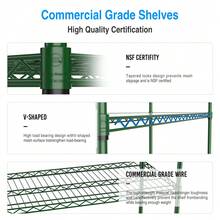 6 Tier Wire Shelving Unit, 6000 LBS NSF Height Adjustable Metal Garage Storage Shelves With Wheels, Heavy Duty Storage Wire Rack Metal Shelves - Black - 綠+鐵+塑料 - 查看 11