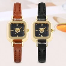 2 件情侣手表女士石英表女士皮革腕表情侣休闲女士钟表节日礼物情人节 - 玫瑰金 - 查看 5