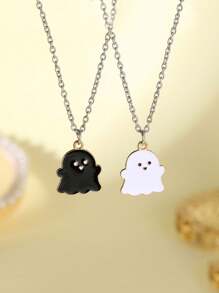 2pcs New Fashionable Minimalist Ghost Pendant Couple Necklaces, Gift For Her On Valentine's Day