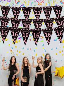 12 面旗帜 50/60/70/80 岁生日派对装饰三角旗横幅，黑金色 50/60/70/80 岁横幅三角旗派对配件适用于 50/60/70/80 岁生日婚礼周年派对装饰用品、圣诞节 - 彩色 - 查看 11