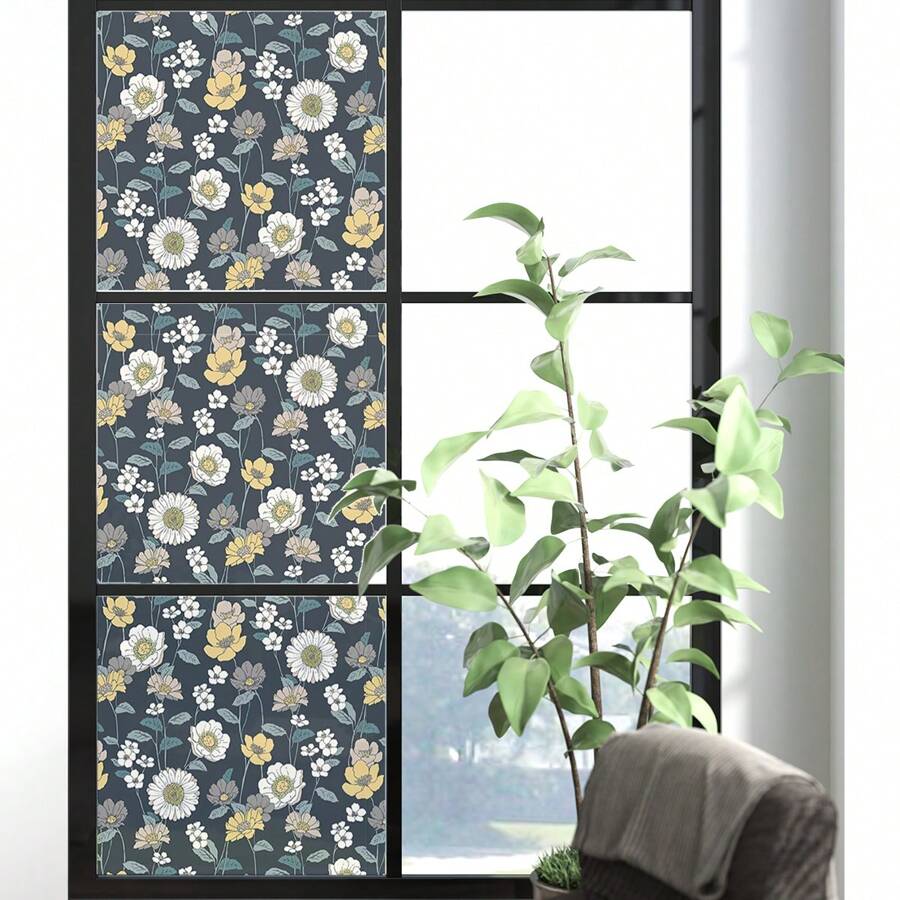 1 rolo de filme de janela de vidro colorido, adesivo estático, padrão floral multicolorido, decoração de decalques de janela de vidro não adesivo, fácil de instalar e remover filme de janela de vidro, para escritório em casa, sala de estar, banheiro, cozinha, porta e janela, decoração de casa, 15,75 * 78,74 pol.