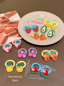 20pcs Cute Fruit Pattern Hair Ties, Everyday Hair Accessories - Multicolor - View 2