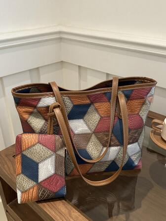 Women's Fashion Commuter PU Tote Bag, High-End Colorblock Texture Versatile Handbag, Minimalist Portable Shoulder Bag For Office Lady, Commuting, Dating, Outing, Shopping, Vacation, With Detachable Inner Pouch