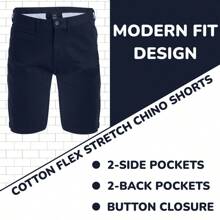 Men's Cotton Flex Stetch Chino Shorts - 海軍 - 查看 3
