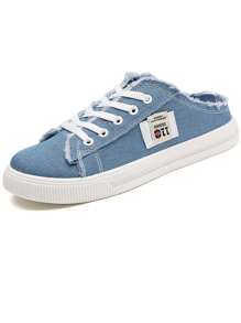 Women Fashion Canvas Mules Casual Sneakers Comfortable Slip-On Mule Backless Holiday Shoes - 藍色 - 查看 3