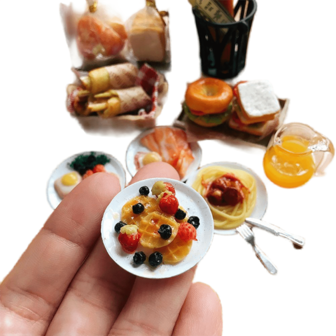 NEW Cute 1/6 Scale Dollhouse Miniature Breakfast Mini Bread Waffle Bacon Bagel Clay Food  For Doll House Mini Kitchen Clay Food Accessories For Blyth Barbies Ob24 Ob11 Birthday Present/Christmas Present