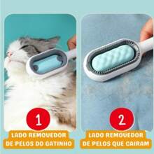 Escova Removedora de Pelos Para Gatos e Cães Pet Aparador Massagem - Azul - Visão 4
