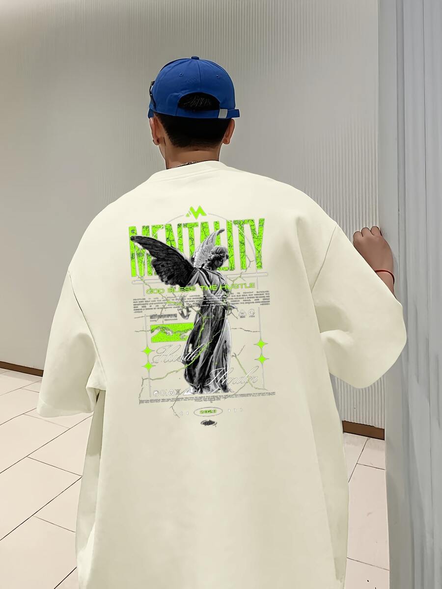 Men's Oversize T-Shirt Mentality Streetwear T-Shirt Premium Oversized Shirt 100% Cotton - بيج - مشاهدة 1