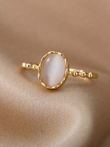 1 Pc Fashion White Opal Oval Rings For Women Gold Color Round Geometric Ring Wedding Party Jewelry Gift