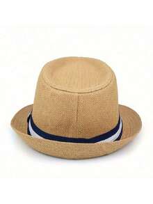 1pc Striped Bohemian Style Panama Hat, Retro British Fashion Straw Braid Band Sun Hat For Spring & Summer - A - View 6