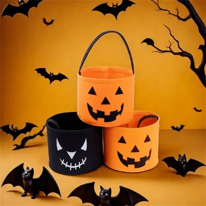 Jia Ye 1 pieza Cesta de fieltro para almacenamiento estilo Halloween, diseño de dibujos animados, adecuado para dulces, regalo de cumpleaños, bolsas de papel kraft, primer cumpleaños, Navidad, regalos de Navidad, bolsas de regalo de Navidad, caja de regalo grande de Navidad, papel de regalo navideño rosa, caja de regalo pequeña