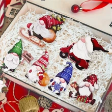 24 đồ trang trí bằng gỗ hình ông già Noel, đồ trang trí Giáng sinh hình chú lùn, đồ trang trí treo nhà (có dây thừng), Giáng sinh - Nhiều màu - Xem 3