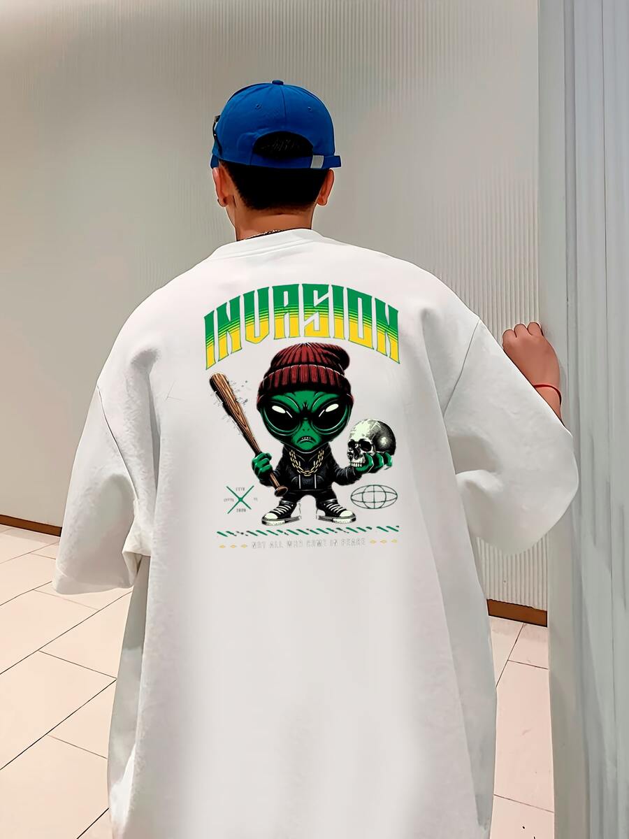 Men's Oversize T-Shirt And Streetwear T-Shirt Premium Oversized Shirt 100% Cotton - 白色 - 查看 1
