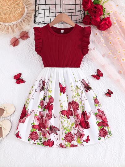 Elegant sommarklänning med utsmyckade ärmar och lapptäcke för flickor, Tween