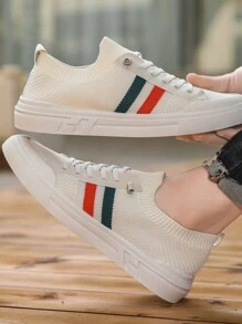 Men's Slip-On Breathable Mesh Fabric Sneakers, Summer Lightweight Canvas Casual Flat Non-Slip Shoes - Beige - View 8