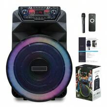 Dazone 4500W 18-Inch Portable Party Bluetooth Speaker Rechargeable Wireless Trolley Speaker With Deep Bass, 4500W Peak Power, Wireless Microphone, Remote Control, Handle, Wheels, USB/SD, FM Radio, AUX & Guitar Inputs, Party DJ Karaoke LED Light, Sound PA System Stereo - 黑色 - 查看 10