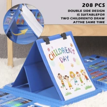 Lápices de Colores Kits de arte y dibujo, suministros de arte para niños, paquete de 208 kits de arte, kit de pintura para colorear, caballete de arte de tres pliegues de doble cara, pasteles al óleo, ceras, lápices de colores, regalos creativos para artistas principiantes, niñas, niños - Azul - Ver 5